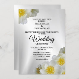Invitación Boda Floral Blanco Amarillo Plata Elegante Rústico