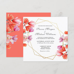 Invitación Boda floral blanco de coral geométrico de oro mode