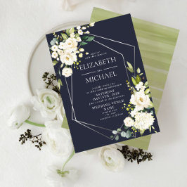 Invitación Boda floral blanco geométrico plateado