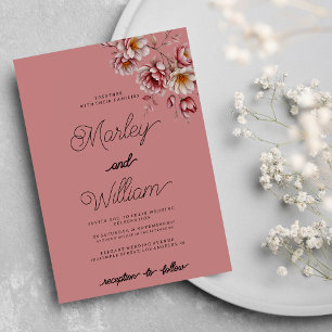 Invitación Boda floral blanco mauve rosa burgundy naranja
