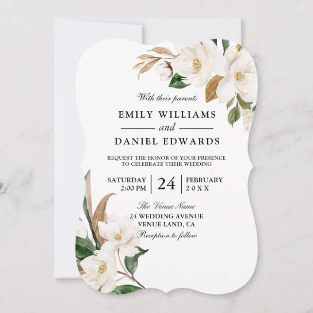 Invitación Boda floral blanco moderno y hermoso (Anverso)