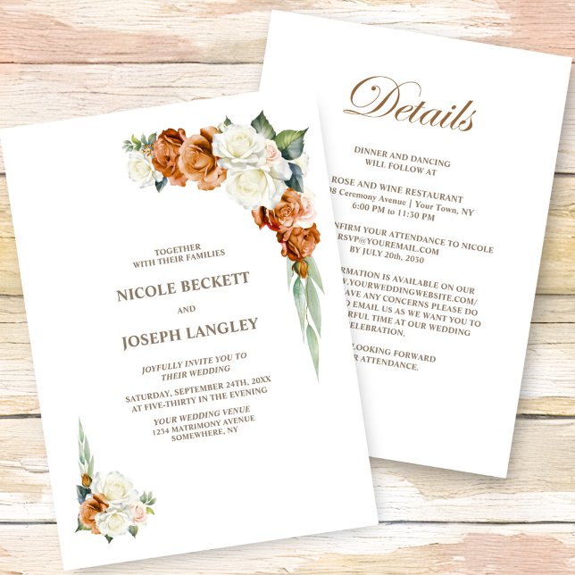 Invitación Boda Floral Blanco Naranja Quemado (Subido por el creador)