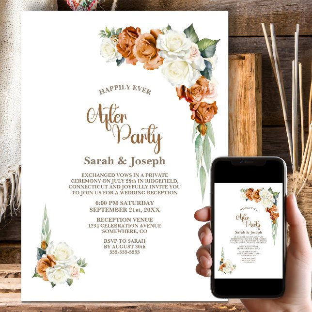 Invitación Boda Floral Blanco Naranja Quemado Después Del Fie (Subido por el creador)
