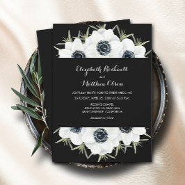 Invitación Boda floral blanco negro todo en uno