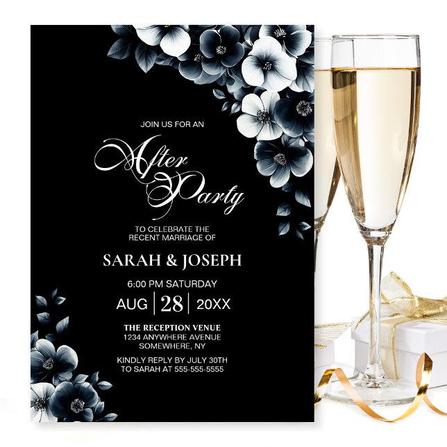Invitación Boda Floral Blanco Negro tras Fiesta (Subido por el creador)