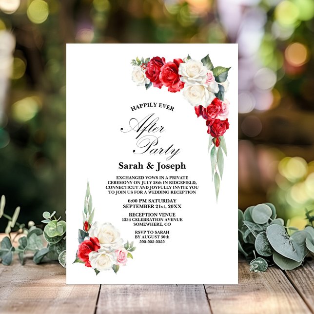 Invitación Boda Floral Blanco Rojo Después Del Fiesta (Subido por el creador)