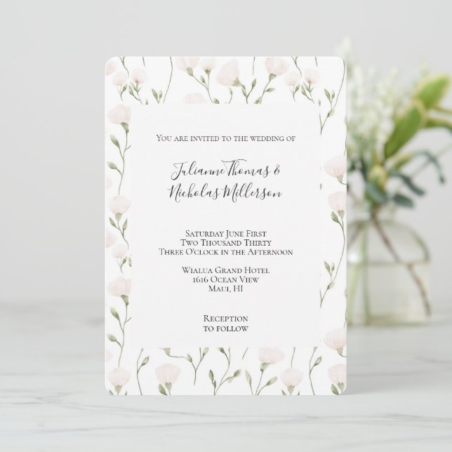 Invitación Boda floral blanco rosado de Rubor (Anverso de pie)