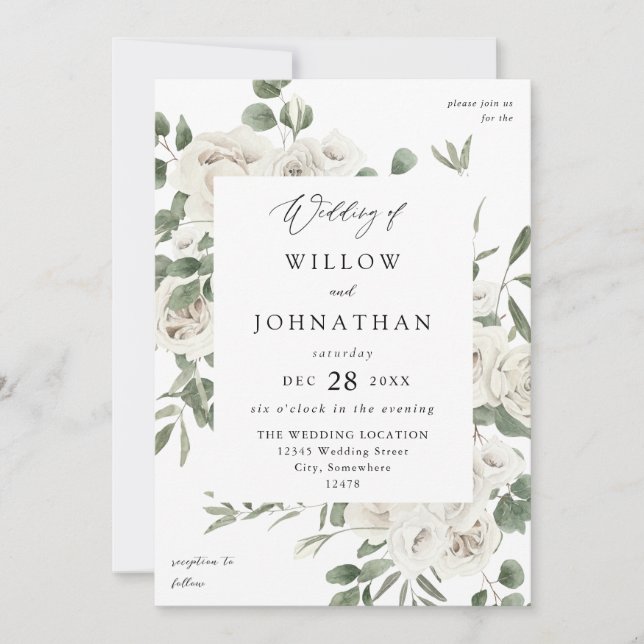 Invitación Boda floral blanco suave 3 (Anverso)