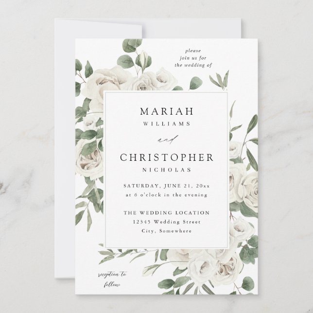 Invitación Boda floral blanco suave 4 (Anverso)