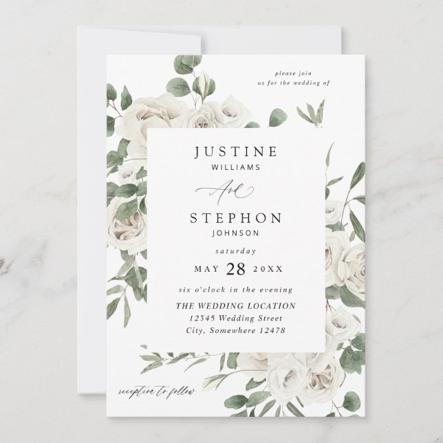 Invitación Boda floral blanco suave 5 (Anverso)