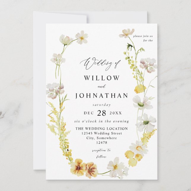 Invitación Boda floral blanco y amarillo 2 (Anverso)