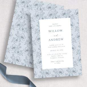 Invitación Boda floral blanco y azul de vintage