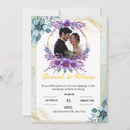 Invitación Boda floral blanco y azul suave