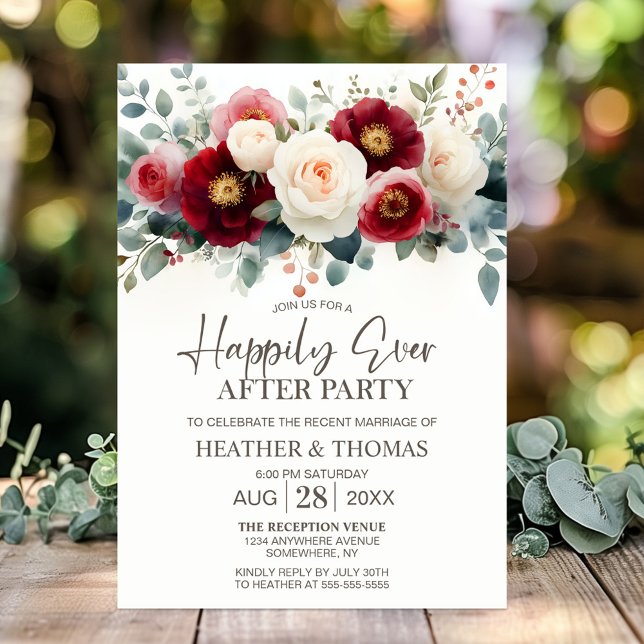 Invitación Boda floral blanco y borgoña después de Fiesta (Subido por el creador)