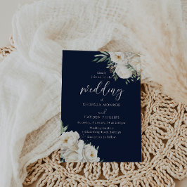 Invitación Boda floral blanco y de la Marina Medianoche Premi