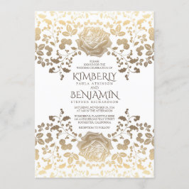Invitación Boda floral blanco y dorado