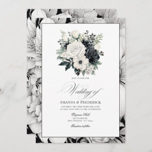 Invitación Boda floral blanco y negro