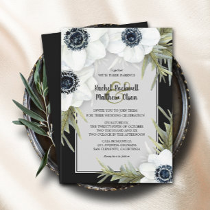 Invitación Boda floral blanco y negro