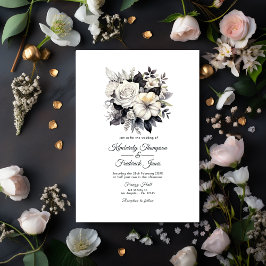 Invitación Boda floral blanco y negro