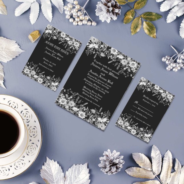 Invitación Boda floral blanco y negro (Subido por el creador)