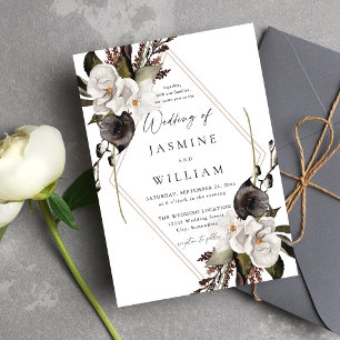 Invitación Boda floral blanco y negro