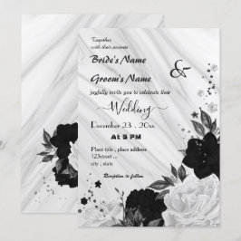 Invitación boda floral blanco y negro