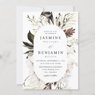 Invitación Boda floral blanco y negro