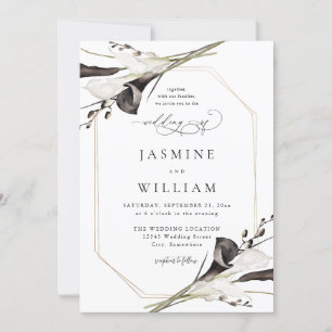 Invitación Boda floral blanco y negro 4