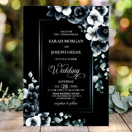 Invitación Boda floral blanco y negro con estilo