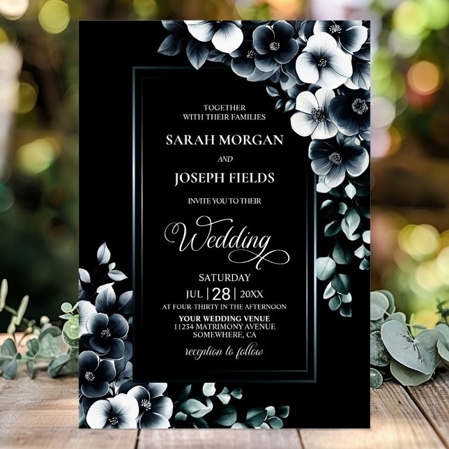 Invitación Boda floral blanco y negro con estilo (Subido por el creador)