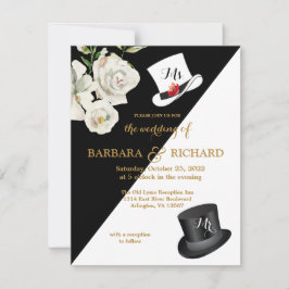 Invitación Boda floral blanco y negro de presupuesto
