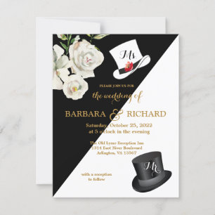Invitación Boda floral blanco y negro de presupuesto