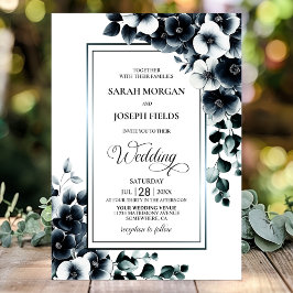 Invitación Boda floral blanco y negro elegante
