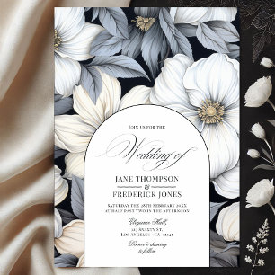 Invitación Boda floral blanco y negro eterno