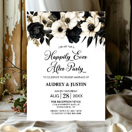 Invitación Boda floral blanco y negro moderno después del Fie