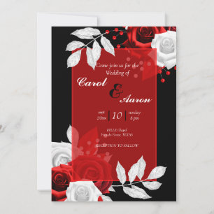 Invitación boda floral, blanco y rojo de lujo