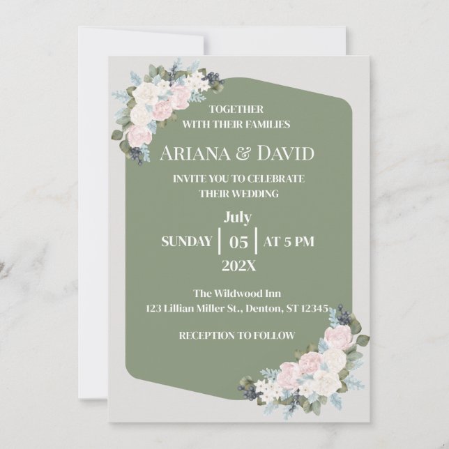 Invitación Boda Floral Blanco Y Rosa (Anverso)