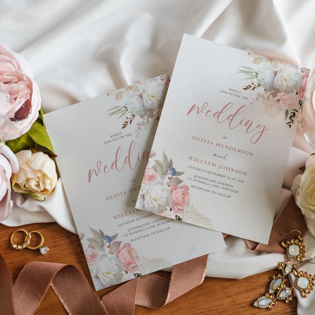 Invitación Boda floral blanco y Rubor divino (Subido por el creador)
