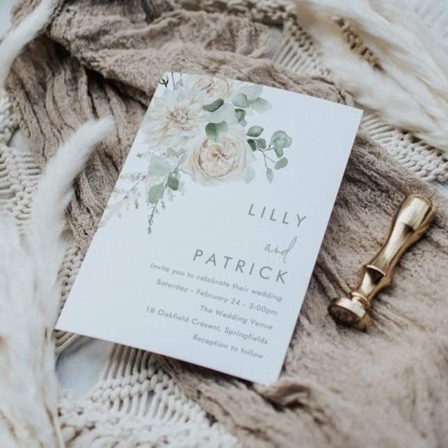 Invitación Boda floral blanco y sabio beige (Subido por el creador)