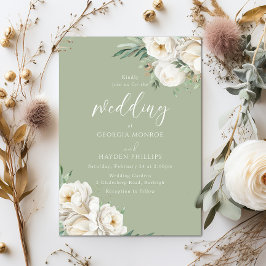 Invitación Boda floral blanco y sabio premium