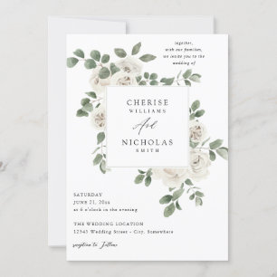 Invitación Boda floral blanda blanca
