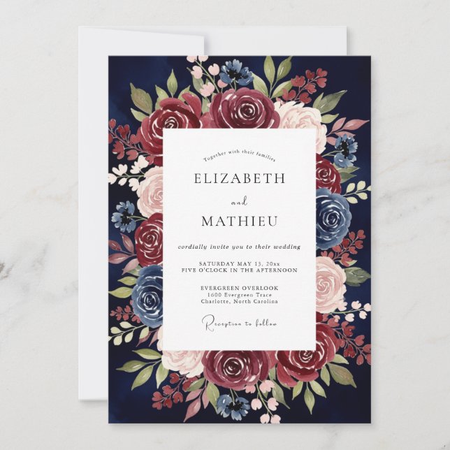 Invitación Boda Floral Bloom de la Marina (Anverso)