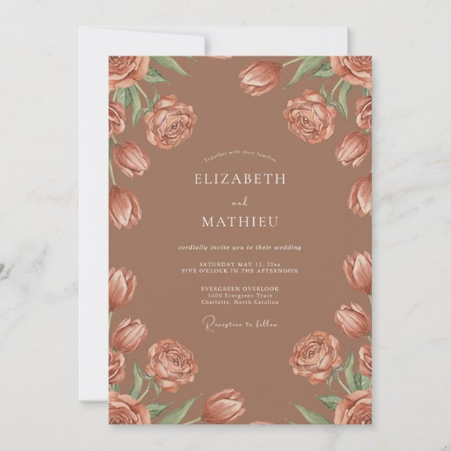 Invitación Boda Floral Bloom de Terracota Pintada (Anverso)