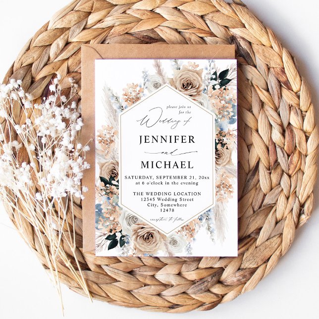 Invitación Boda floral Blue & Beige Boho (Subido por el creador)