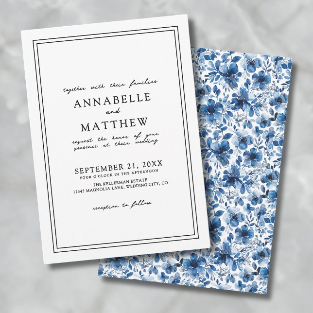 Invitación Boda Floral Blue BotanClassic Elegant (Blue Botanical Classic Elegant Floral Wedding Invitation)