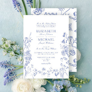 Invitación Boda floral Blue Victorian Classic Chinoiserie