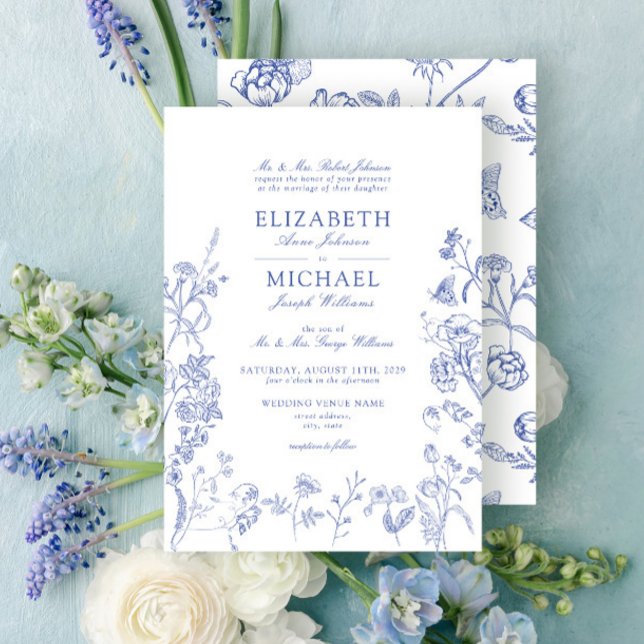 Invitación Boda floral Blue Victorian Classic Chinoiserie (Subido por el creador)