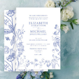 Invitación Boda floral Blue Victorian Classic Chinoiserie