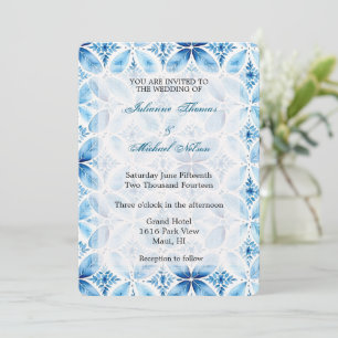 Invitación Boda floral Blue White Batik
