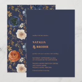 Invitación Boda floral bohemiana de óxido azul